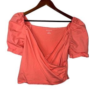 Women's By Anthropologie Coral Pink Puff Sleeve Top